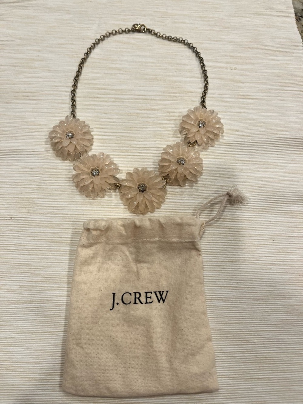 J.Crew Blush Pink Floral Statement Necklace Crystal Flower Bib